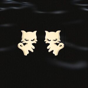 Adorable Angry Gold Cat Shaped Earrings
